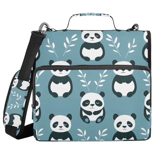 Pandas Aktenordner mit 3 Ringen, Reißverschluss, Schulterriemen, 500 Blatt Kapazität, mehrere Taschen, Aufbewahrungstasche für Schule, Büro von Mnsruu