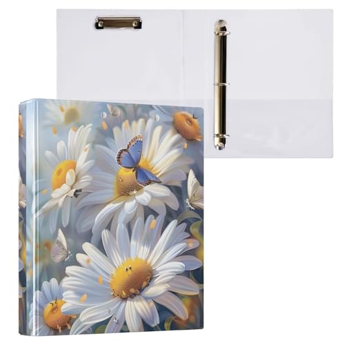 Ringbuch mit 3 D-Ringen, Motiv: blauer Schmetterling, weiße Gänseblümchen, A4, 1 Packung mit 200 Blatt, für Kinder, Schulbedarf, Damen, Herren, Büro von Mnsruu