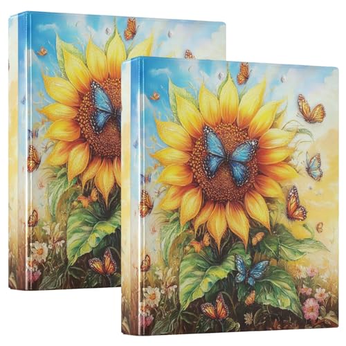 Ringbuch mit 3 D-Ringen, Sonnenblumen-Schmetterling, A4, 2 Stück mit 200 Blatt, für Kinder, Schulbedarf, Damen, Herren, Büro von Mnsruu