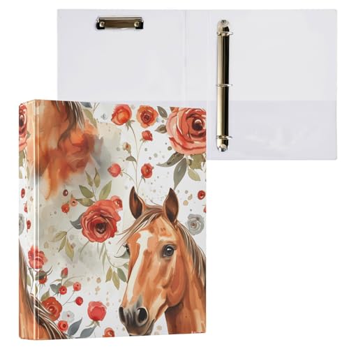Ringbuch mit 3 Ringen, Pferde und Rosen, Malerei, für 200 Blatt, Aktenaufbewahrung für Damen, Herren, Schule, Bürobedarf Ringbuch mit 3 Ringen, Pferde und Rosen, Malerei, für 200 Blatt, Aktenaufbewahrung für Damen, Herren, Schule, Bürobedarf von Mnsruu
