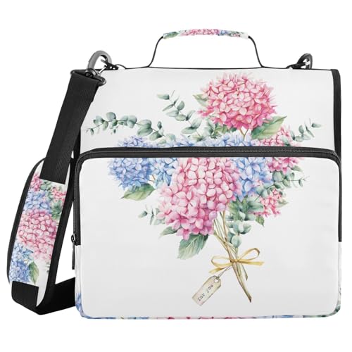 Ringbuch mit 3 Ringen, Reißverschluss, Blumenstrauß mit Eukalyptus-Hortensien, 3,8 cm Ringbuch-Organizer-Tasche mit Schultergurt, passend für 33-Zoll-Laptops und 500 Blatt Ringbuch mit 3 Ringen, Reißverschluss, Blumenstrauß mit Eukalyptus-Hortensien, 3,8 cm Ringbuch-Organizer-Tasche mit Schultergurt, passend für 33-Zoll-Laptops und 500 Blatt von Mnsruu