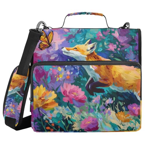 Ringbuch mit 3 Ringen, Reißverschluss, Fuchs, Schmetterling, Blume, 3,8 cm Ringbuch-Organizer mit Schultergurt, passend für 33-Zoll-Laptops und 500 Blatt Ringbuch mit 3 Ringen, Reißverschluss, Fuchs, Schmetterling, Blume, 3,8 cm Ringbuch-Organizer mit Schultergurt, passend für 33-Zoll-Laptops und 500 Blatt von Mnsruu