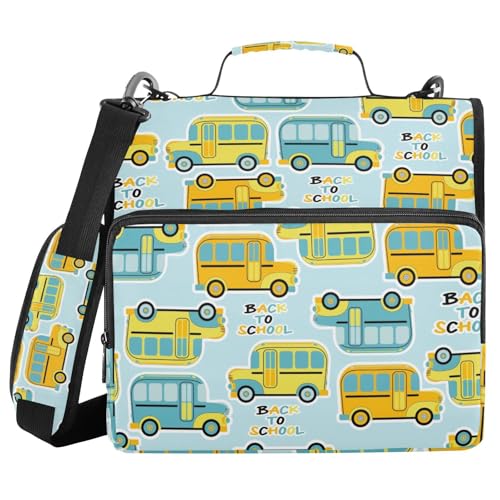 Ringbuch mit 3 Ringen, Reißverschluss, Schulbus, Gelbblau, 3,8 cm Ringbuch-Organizer mit Schultergurt, passend für 33-Zoll-Laptops und 500 Blatt von Mnsruu