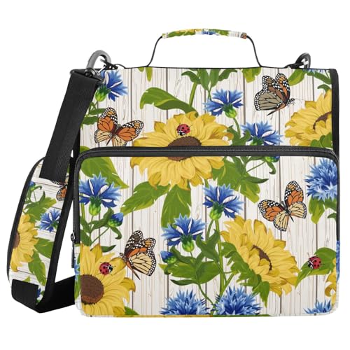 Ringbuch mit 3 Ringen, Reißverschluss, Sonnenblumen, Kornblumen, Schmetterlinge, Holz, 3,8 cm Ringbuch-Organizer mit Schultergurt, passend für 33-Zoll-Laptops und 500 Blatt Ringbuch mit 3 Ringen, Reißverschluss, Sonnenblumen, Kornblumen, Schmetterlinge, Holz, 3,8 cm Ringbuch-Organizer mit Schultergurt, passend für 33-Zoll-Laptops und 500 Blatt von Mnsruu