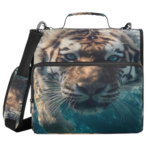 Ringbuch mit 3 Ringen, Reißverschluss, Tiger Underwater, 3,8 cm (1,5 Zoll), Ringbuch-Organizer mit Schultergurt, passend für 13-Zoll-Laptops und 500 Blatt von Mnsruu