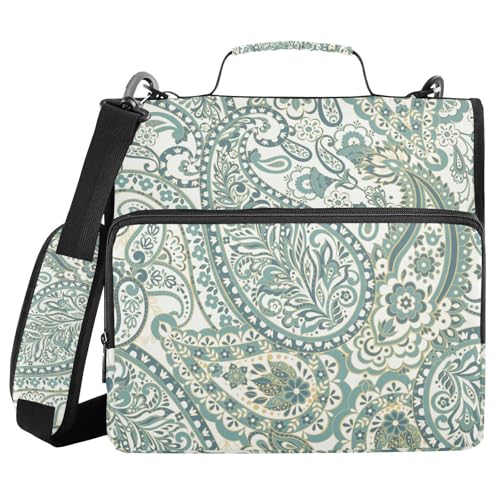 Ringbuch mit 3 Ringen, Reißverschluss, indischer Stil, Paisleymuster, 3,8 cm (1,5 Zoll) Ringbuch-Organizer mit Schultergurt, passend für 13-Zoll-Laptops und 500 Blatt von Mnsruu