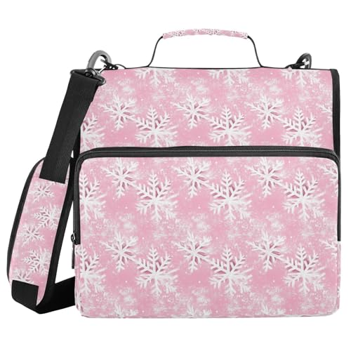 Ringbuch mit 3 Ringen, Reißverschluss, weißer Schneeflocken-Druck, 3,8 cm (1,5 Zoll) Ringbuch-Organizer-Tasche mit Schultergurt, passend für 13-Zoll-Laptops und 500 Blatt von Mnsruu