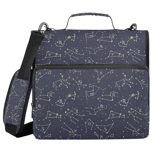 Ringbuch mit 3 Ringen, Sternzeichen, 3,8 cm (1,5 Zoll) Ringbuch-Organizer-Tasche mit Schultergurt, passend für 13-Zoll-Laptops und 500 Blatt von Mnsruu