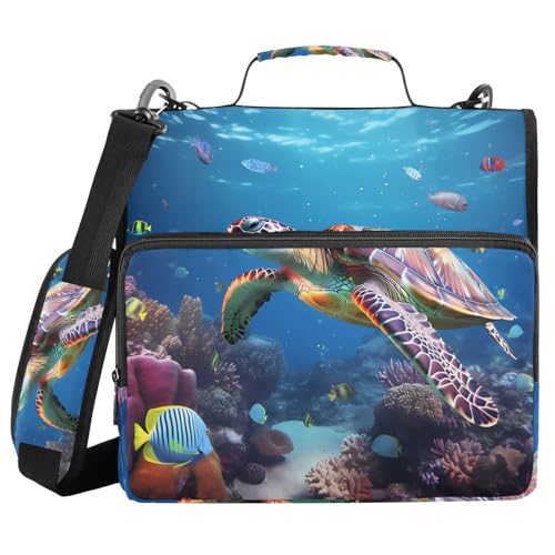 Ringbuch mit 3 Ringen, mit Reißverschluss, Unterwasserschildkröte, 3,8 cm (1,5 Zoll) Ringbuch-Organizer-Tasche mit Schultergurt, passend für 13-Zoll-Laptops und 500 Blatt von Mnsruu