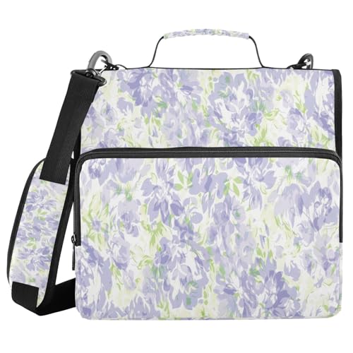 Ringbuch mit 3 Ringen, mit Reißverschluss, Violett/Grün, Blumenmuster, 3,8 cm (1,5 Zoll), Ringbuch-Organizer mit Schultergurt, passend für 13-Zoll-Laptops und 500 Blatt von Mnsruu