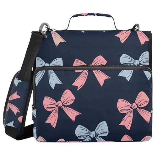 Ringbuch mit 3 Ringen, mit Reißverschluss, blau-rosa Schleife, 3,8 cm (1,5 Zoll) Ringbuch-Organizer-Tasche mit Schultergurt, passend für 13-Zoll-Laptops und 500 Blatt von Mnsruu