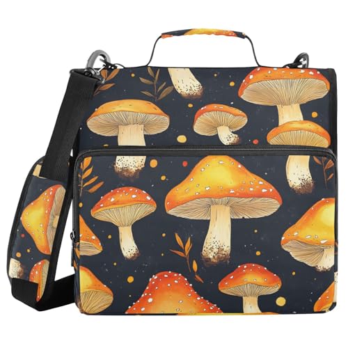Ringbuch mit 3 Ringen, mit Reißverschluss, gelbe Pilze, 3,8 cm (1,5 Zoll), Ringbuch-Organizer-Tasche mit Schultergurt, passend für 13-Zoll-Laptops und 500 Blatt von Mnsruu