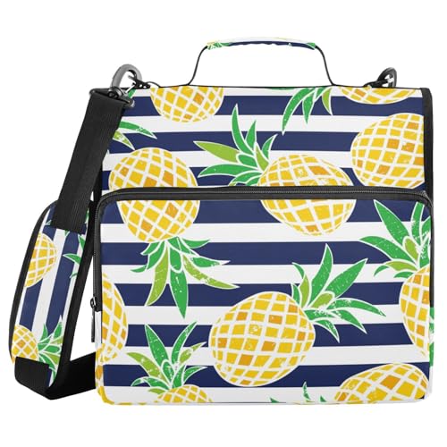 Ringbuch mit 3 Ringen, niedliches Cartoon-Sommer-Ananas-Muster auf marineblauen Streifen, 3,8 cm Ringbuch-Organizer-Tasche mit Schultergurt, passend für 13-Zoll-Laptops und 500 Blatt Ringbuch mit 3 Ringen, niedliches Cartoon-Sommer-Ananas-Muster auf marineblauen Streifen, 3,8 cm Ringbuch-Organizer-Tasche mit Schultergurt, passend für 13-Zoll-Laptops und 500 Blatt von Mnsruu