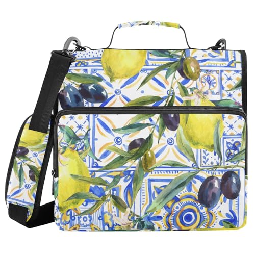 Ringbuch mit 3 Ringen und Reißverschluss, Aquarell-, Zitronen- und Olivenzweig, nahtloses Muster, 3,8 cm Ringbuch-Organizer mit Schultergurt, passend für 33-Zoll-Laptops und 500 Blatt Ringbuch mit 3 Ringen und Reißverschluss, Aquarell-, Zitronen- und Olivenzweig, nahtloses Muster, 3,8 cm Ringbuch-Organizer mit Schultergurt, passend für 33-Zoll-Laptops und 500 Blatt von Mnsruu