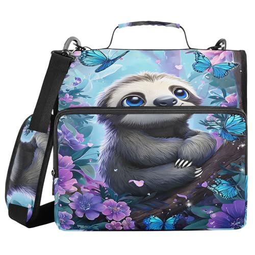 Ringbuch mit 3 Ringen und Reißverschluss, Faultiere, blaue Schmetterlinge, 3,8 cm Ringbuch-Organizer-Tasche mit Schultergurt, passend für 33-Zoll-Laptops und 500 Blatt Ringbuch mit 3 Ringen und Reißverschluss, Faultiere, blaue Schmetterlinge, 3,8 cm Ringbuch-Organizer-Tasche mit Schultergurt, passend für 33-Zoll-Laptops und 500 Blatt von Mnsruu