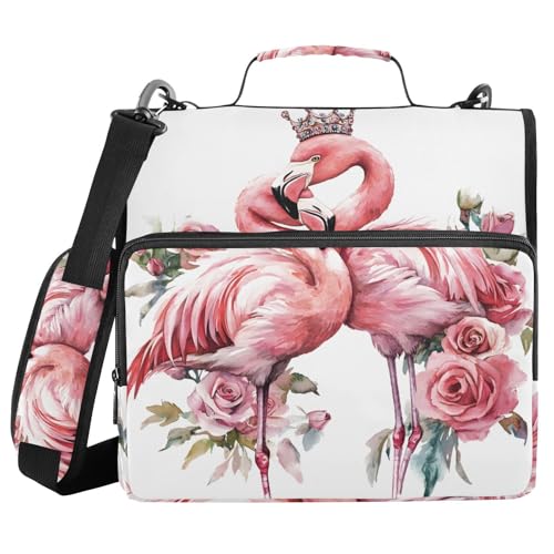 Ringbuch mit 3 Ringen und Reißverschluss, Flamingo-Rosenkrone, 3,8 cm (1,5 Zoll) Ringbuch-Organizer-Tasche mit Schultergurt, passend für 13-Zoll-Laptops und 500 Blatt von Mnsruu
