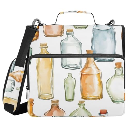 Ringbuch mit 3 Ringen und Reißverschluss, Flaschenmuster, 3,8 cm (1,5 Zoll) Ringbuch-Organizer-Tasche mit Schultergurt, passend für 13-Zoll-Laptops und 500 Blatt von Mnsruu