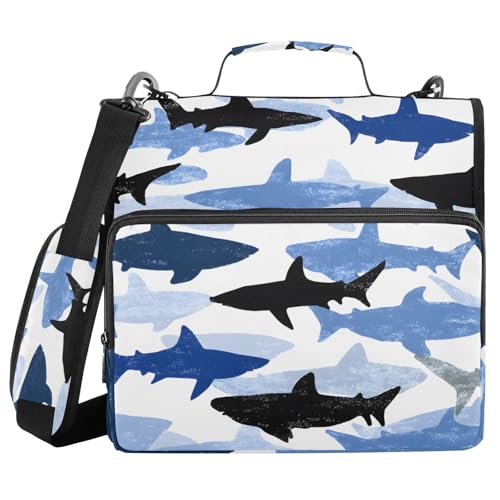 Ringbuch mit 3 Ringen und Reißverschluss, Haifisch-Muster, 3,8 cm Ringbuch-Organizer-Tasche mit Schultergurt, passend für 13-Zoll-Laptops und 500 Blatt Ringbuch mit 3 Ringen und Reißverschluss, Haifisch-Muster, 3,8 cm Ringbuch-Organizer-Tasche mit Schultergurt, passend für 13-Zoll-Laptops und 500 Blatt von Mnsruu