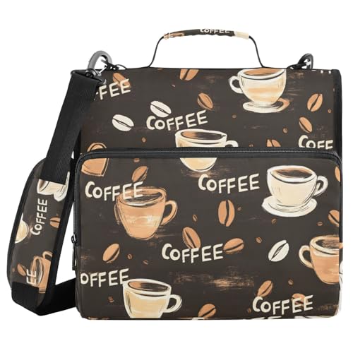 Ringbuch mit 3 Ringen und Reißverschluss, Kaffeetassen, Bohnen, Braun, 3,8 cm (1,5 Zoll) Ringbuch-Organizer-Tasche mit Schultergurt, passend für 13-Zoll-Laptops und 500 Blatt von Mnsruu