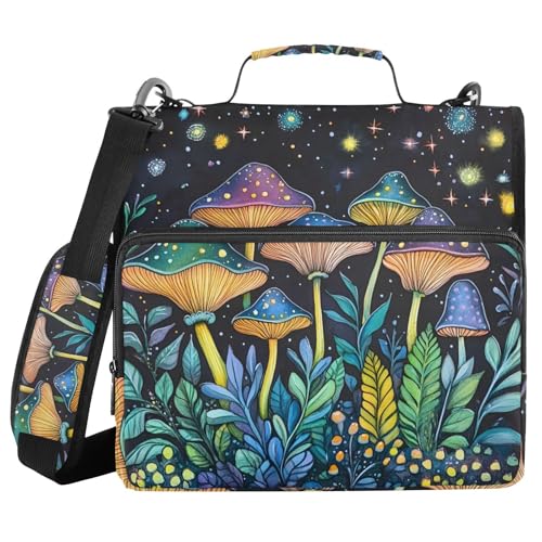Ringbuch mit 3 Ringen und Reißverschluss, Pilz, Nachtwälder, 3,8 cm (1,5 Zoll) Ringbuch-Organizer-Tasche mit Schultergurt, passend für 13-Zoll-Laptops und 500 Blatt von Mnsruu