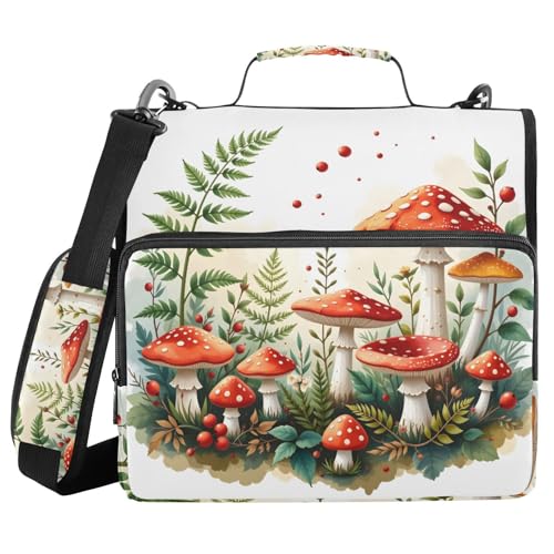 Ringbuch mit 3 Ringen und Reißverschluss, Pilz-Kräuter-Gras, 3,8 cm Ringbuch-Organizer-Tasche mit Schultergurt, passend für 13-Zoll-Laptops und 500 Blatt von Mnsruu
