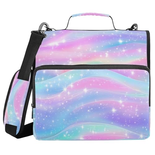 Ringbuch mit 3 Ringen und Reißverschluss, Regenbogen-Stern-Glitzer, 3,8 cm Ringbuch-Organizer-Tasche mit Schultergurt, passend für 13-Zoll-Laptops und 500 Blatt Ringbuch mit 3 Ringen und Reißverschluss, Regenbogen-Stern-Glitzer, 3,8 cm Ringbuch-Organizer-Tasche mit Schultergurt, passend für 13-Zoll-Laptops und 500 Blatt von Mnsruu