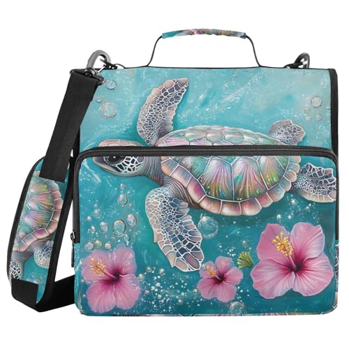 Ringbuch mit 3 Ringen und Reißverschluss, Schildkröten-Blume, 3,8 cm (1,5 Zoll) Ringbuch-Organizer-Tasche mit Schultergurt, passend für 33-Zoll-Laptops und 500 Blatt von Mnsruu