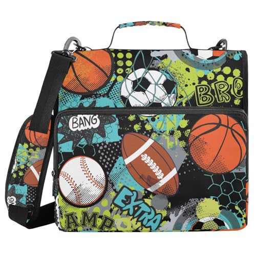 Ringbuch mit 3 Ringen und Reißverschluss, Sport-Fußball-Muster, 3,8 cm (1,5 Zoll) Ringbuch-Organizer-Tasche mit Schultergurt, passend für 13-Zoll-Laptops und 500 Blatt von Mnsruu