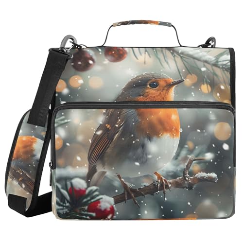 Ringbuch mit 3 Ringen und Reißverschluss, Stechpalmenbeeren, Wintervogel, 3,8 cm Ringbuch-Organizer-Tasche mit Schultergurt, passend für 13-Zoll-Laptops und 500 Blatt von Mnsruu