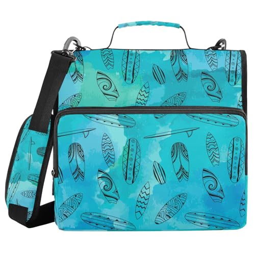 Ringbuch mit 3 Ringen und Reißverschluss, Surfbretter, Blau, 3,8 cm (1,5 Zoll) Ringbuch-Organizer-Tasche mit Schultergurt, passend für 13-Zoll-Laptops und 500 Blatt von Mnsruu