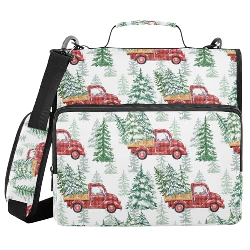 Ringbuch mit 3 Ringen und Reißverschluss, Weihnachtsmotiv, rotes Büffelkaro, 3,8 cm (1,5 Zoll) Ringbuch-Organizer-Tasche mit Schultergurt, passend für 33-Zoll-Laptops und 500 Blatt von Mnsruu