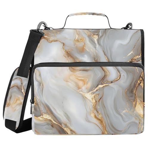 Ringbuch mit 3 Ringen und Reißverschluss, Weißgold, Marmorstruktur, 3,8 cm Ringbuch-Organizer-Tasche mit Schultergurt, passend für 13-Zoll-Laptops und 500 Blatt Ringbuch mit 3 Ringen und Reißverschluss, Weißgold, Marmorstruktur, 3,8 cm Ringbuch-Organizer-Tasche mit Schultergurt, passend für 13-Zoll-Laptops und 500 Blatt von Mnsruu