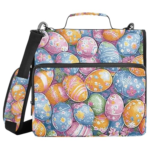 Ringbuch mit 3 Ringen und Reißverschluss, bunte Ostereier, 3,8 cm (1,5 Zoll) Ringbuch-Organizer-Tasche mit Schultergurt, passend für 33-Zoll-Laptops und 500 Blatt von Mnsruu