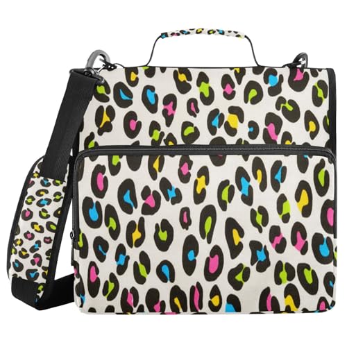Ringbuch mit 3 Ringen und Reißverschluss, buntes Leopardenmuster, nahtlos, 3,8 cm (1,5 Zoll) Ringbuch-Organizer-Tasche mit Schultergurt, passend für 33-Zoll-Laptops und 500 Blatt von Mnsruu