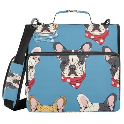 Ringbuch mit 3 Ringen und Reißverschluss, französische Bulldogge, Haustierwelpe, 3,8 cm (1,5 Zoll) Ringbuch-Organizer-Tasche mit Schultergurt, passend für 13-Zoll-Laptops und 500 Blatt von Mnsruu