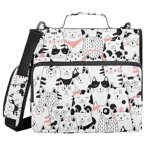 Ringbuch mit 3 Ringen und Reißverschluss, lustige Cartoon-Katzen (2), 3,8 cm Ringbuch-Organizer-Tasche mit Schultergurt, passend für 13-Zoll-Laptops und 500 Blatt von Mnsruu