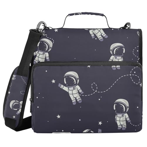 Ringbuch mit 3 Ringen und Reißverschluss, niedliche Astronauten Sterne, 3,8 cm Ringbuch-Organizer-Tasche mit Schultergurt, passend für 13-Zoll-Laptops und 500 Blatt von Mnsruu