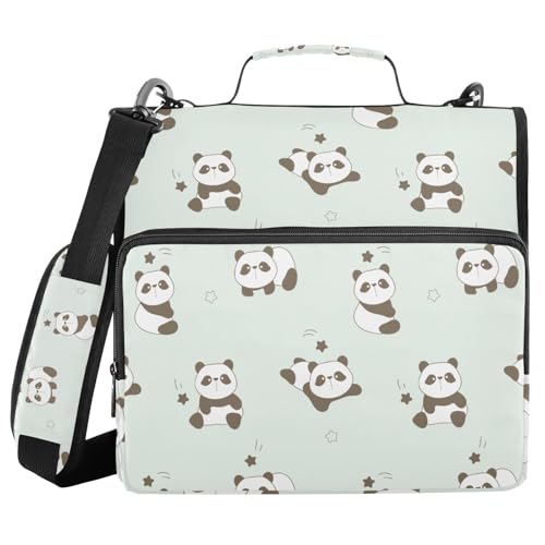 Ringbuch mit 3 Ringen und Reißverschluss, niedlicher Cartoon-Panda-Stern, 3,8 cm (1,5 Zoll) Ringbuch-Organizer-Tasche mit Schultergurt, passend für 13-Zoll-Laptops und 500 Blatt von Mnsruu