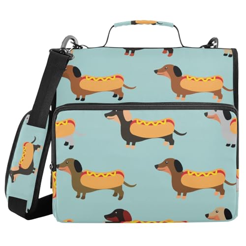 Ringbuch mit 3 Ringen und Reißverschluss, niedlicher Dackel, Hotdog-Blau, 3,8 cm Ringbuch-Organizer-Tasche mit Schultergurt, passend für 13-Zoll-Laptops und 500 Blatt von Mnsruu