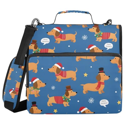 Ringbuch mit 3 Ringen und Reißverschluss, niedlicher Weihnachtsdackel, 3,8 cm Ringbuch-Organizer-Tasche mit Schultergurt, passend für 13-Zoll-Laptops und 500 Blatt Ringbuch mit 3 Ringen und Reißverschluss, niedlicher Weihnachtsdackel, 3,8 cm Ringbuch-Organizer-Tasche mit Schultergurt, passend für 13-Zoll-Laptops und 500 Blatt von Mnsruu