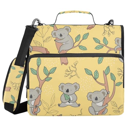 Ringbuch mit 3 Ringen und Reißverschluss, niedliches Koala-Gelb, 3,8 cm Ringbuch-Organizer-Tasche mit Schultergurt, passend für 13-Zoll-Laptops und 500 Blatt von Mnsruu