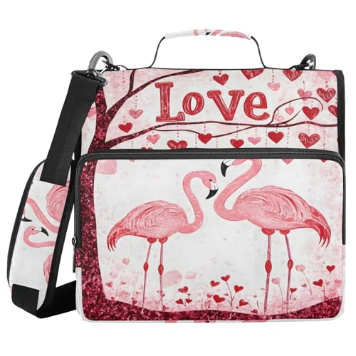 Ringbuch mit 3 Ringen und Reißverschluss, rosa Flamingo-Herz, 3,8 cm (1,5 Zoll) Ringbuch-Organizer-Tasche mit Schultergurt, passend für 13-Zoll-Laptops und 500 Blatt von Mnsruu