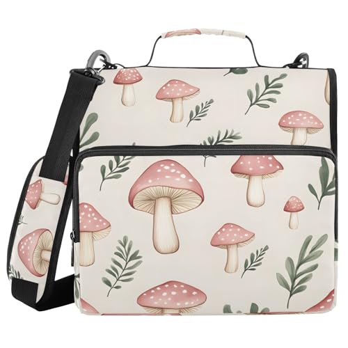 Ringbuch mit 3 Ringen und Reißverschluss, rosa Pilzgras, 3,8 cm (1,5 Zoll) Ringbuch-Organizer-Tasche mit Schultergurt, passend für 13-Zoll-Laptops und 500 Blatt von Mnsruu
