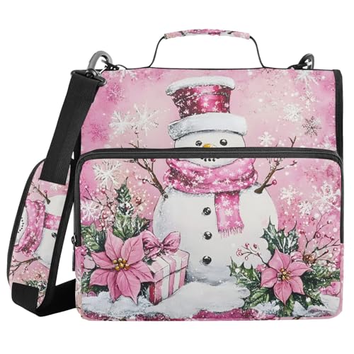 Ringbuch mit 3 Ringen und Reißverschluss, rosa Schneemann, 3,8 cm (1,5 Zoll) Ringbuch-Organizer-Tasche mit Schultergurt, passend für 13-Zoll-Laptops und 500 Blatt von Mnsruu