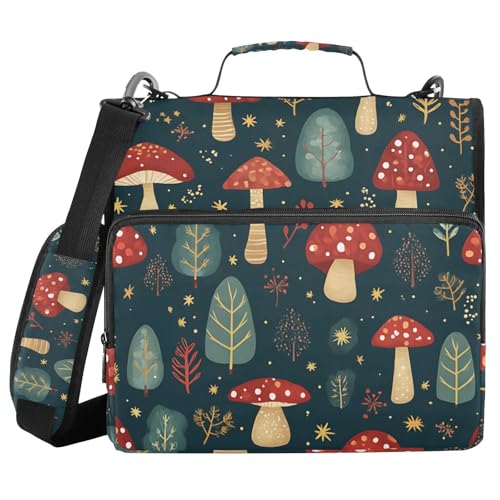 Ringbuch mit 3 Ringen und Reißverschluss, rotes Pilzmuster, 3,8 cm (1,5 Zoll) Ringbuch-Organizer-Tasche mit Schultergurt, passend für 13-Zoll-Laptops und 500 Blatt von Mnsruu