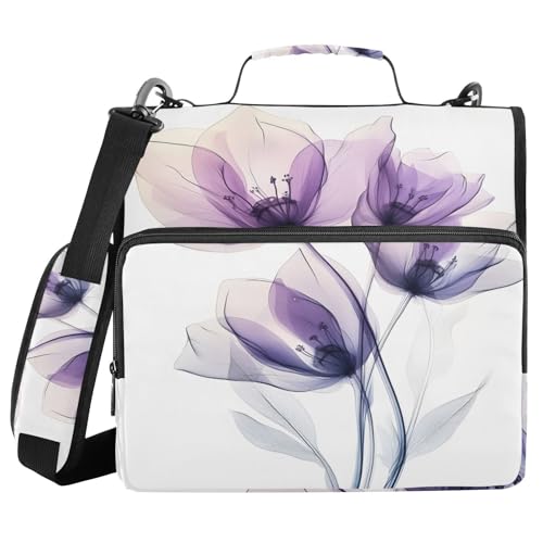 Ringbuch mit 3 Ringen und Reißverschluss, violette Blume, 3,8 cm (1,5 Zoll) Ringbuch-Organizer mit Schultergurt, passend für 13-Zoll-Laptops und 500 Blatt von Mnsruu