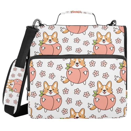 Ringbuch mit 3 Ringen und Reißverschluss, walisische Corgi Pfirsichblumen, 3,8 cm Ringbuch-Organizer mit Schultergurt, passend für 13-Zoll-Laptops und 500 Blatt Ringbuch mit 3 Ringen und Reißverschluss, walisische Corgi Pfirsichblumen, 3,8 cm Ringbuch-Organizer mit Schultergurt, passend für 13-Zoll-Laptops und 500 Blatt von Mnsruu