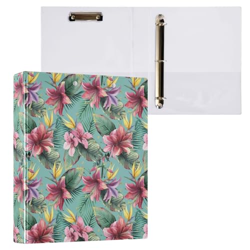Ringbuch mit tropischen Blumen, Palmblättern, Blau, 3 D-Ringe, A4, 1 Packung mit 200 Blatt, für Kinder, Schulbedarf, Damen, Herren, Büro von Mnsruu