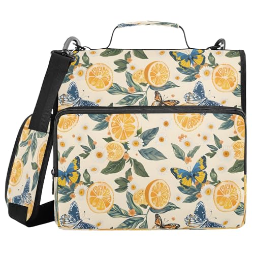 Ringbuchtasche mit Reißverschluss, Zitronen, Schmetterlinge, mit Griff, Schultergurt, 3-Ringbuch, Organizer für Schule, Arbeit, Büro Ringbuchtasche mit Reißverschluss, Zitronen, Schmetterlinge, mit Griff, Schultergurt, 3-Ringbuch, Organizer für Schule, Arbeit, Büro von Mnsruu