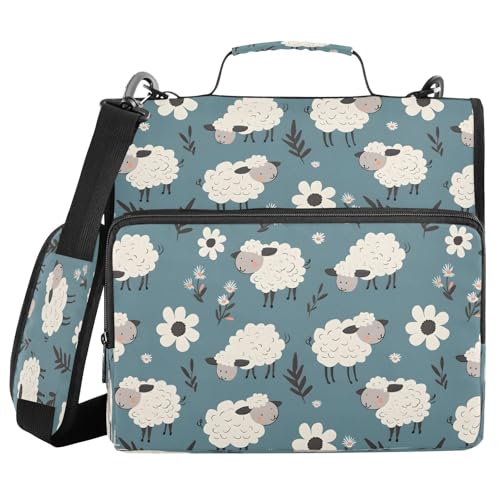 Ringbuchtasche mit Schafen auf blauen Blättern, Reißverschluss, mit Griff, Schultergurt, 3-Ringbuch, Organizer für Schule, Arbeit, Büro Ringbuchtasche mit Schafen auf blauen Blättern, Reißverschluss, mit Griff, Schultergurt, 3-Ringbuch, Organizer für Schule, Arbeit, Büro von Mnsruu